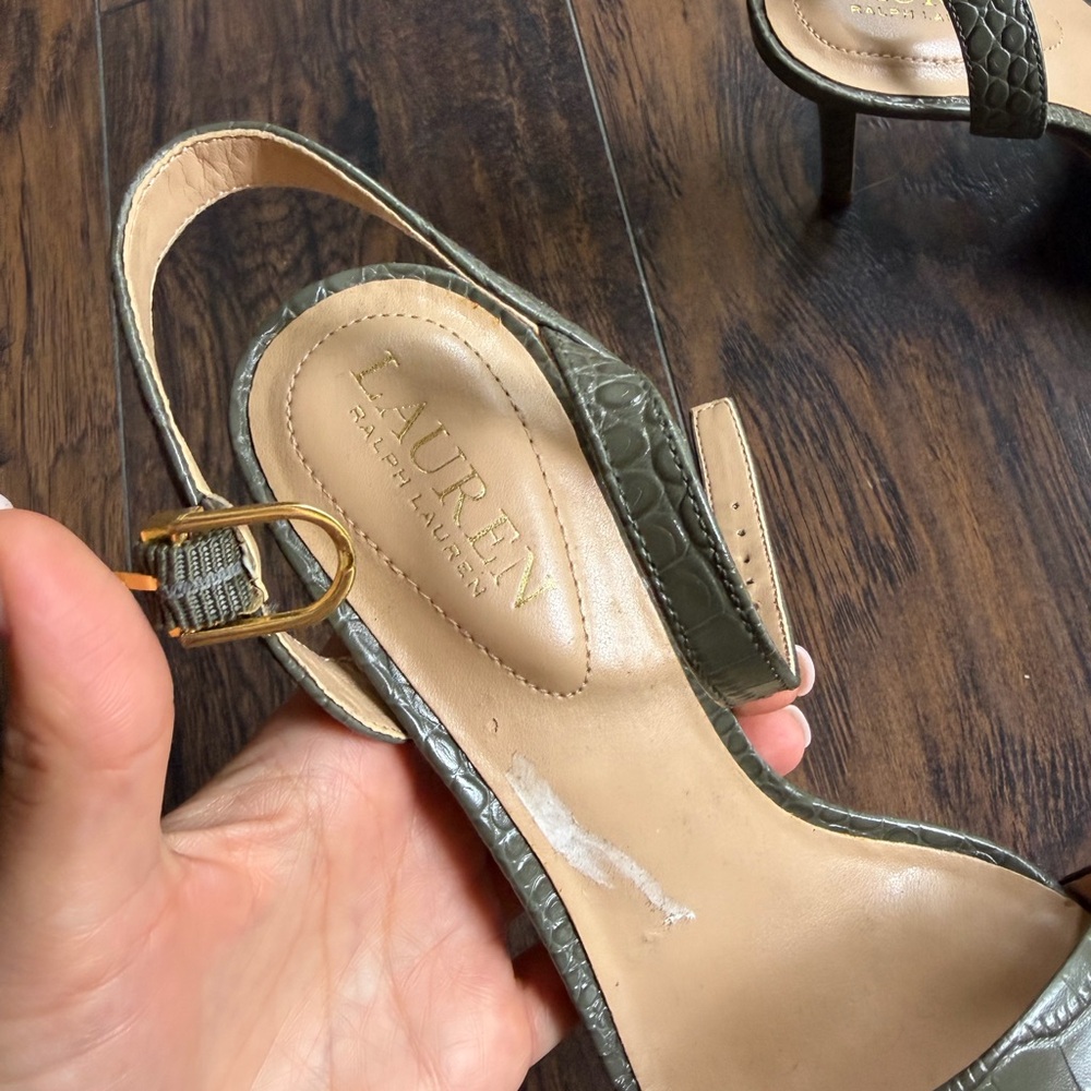 Elegant Ralph Lauren New Olive Green Strappy Heels - Picture 2 of 4